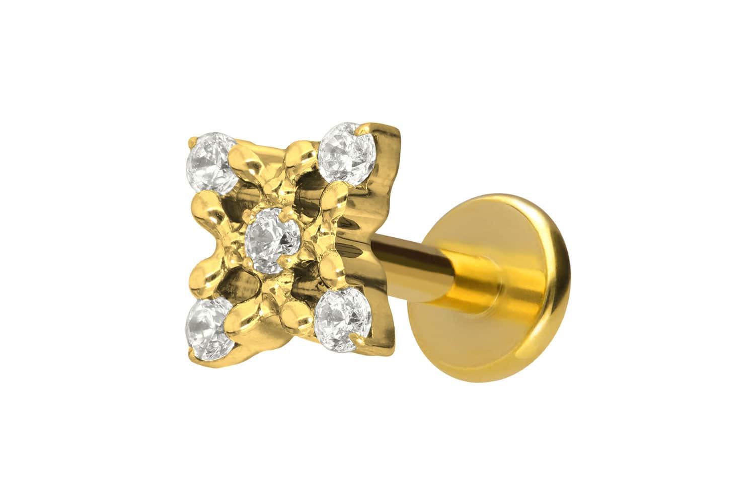 Titan Labret Piercing mit Innengewinde KRISTALLBLUME